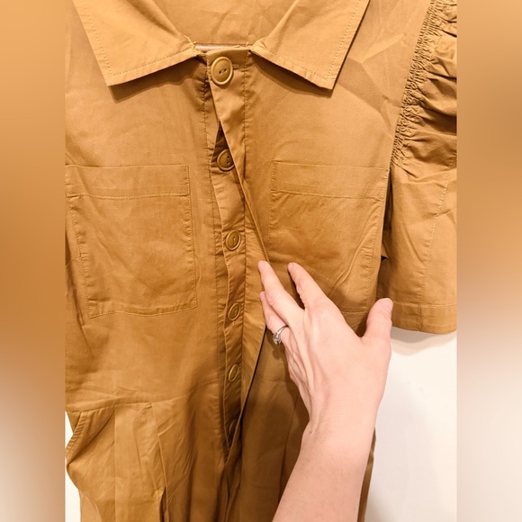 SEA Sienna Puff-Sleeve Stretch-Cotton Jumpsuit Tan Sz 4 - Picture 12 of 16